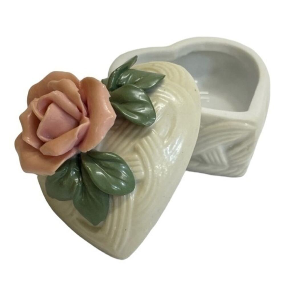 Vintage Ceramic Flower Trinket Box Albert Kessler & Company jewelry dish rose